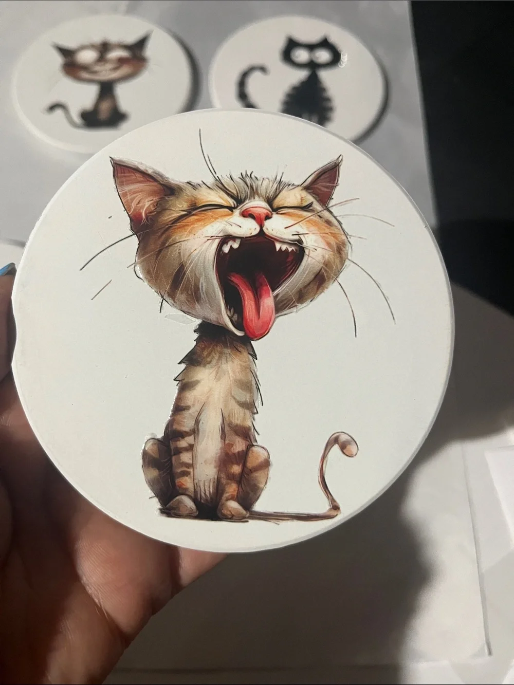 Whimsical Cat Coaster Set - White Cat Art (Set of 4)